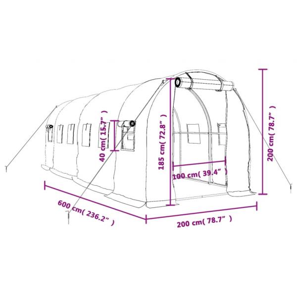 Gewächshaus mit Stahlrahmen Weiß 12 m² 6x2x2 m