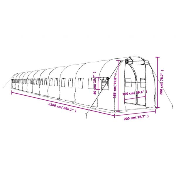 Gewächshaus mit Stahlrahmen Weiß 44 m² 22x2x2 m