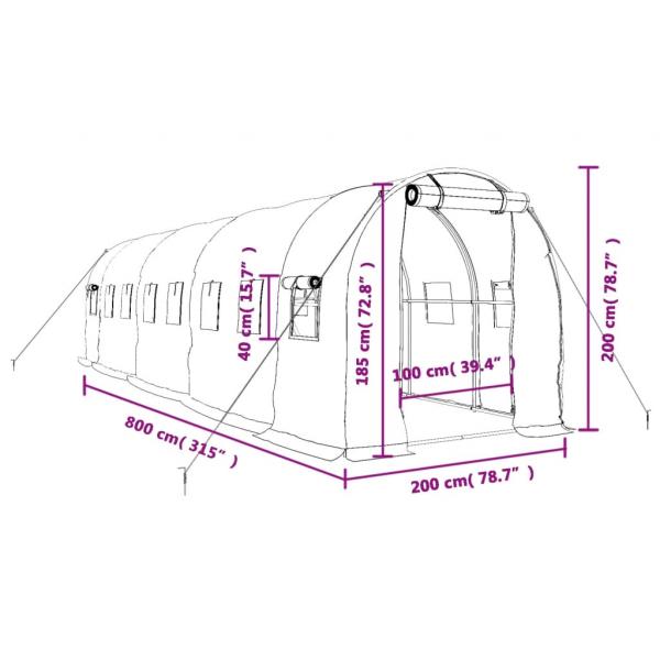 Gewächshaus mit Stahlrahmen Grün 16 m² 8x2x2 m