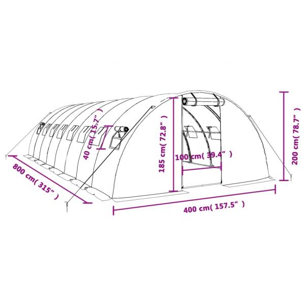 Gewächshaus mit Stahlrahmen Grün 32 m² 8x4x2 m