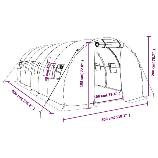 Gewächshaus mit Stahlrahmen Weiß 18 m² 6x3x2 m