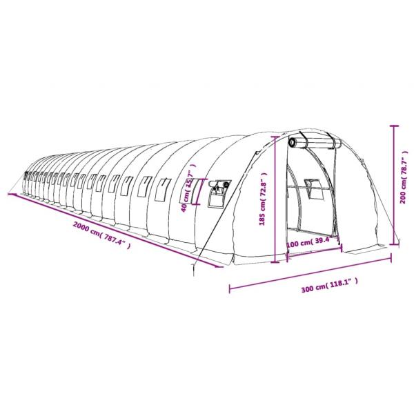 Gewächshaus mit Stahlrahmen Weiß 60 m² 20x3x2 m