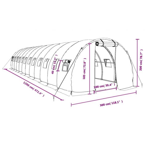 Gewächshaus mit Stahlrahmen Grün 36 m² 12x3x2 m