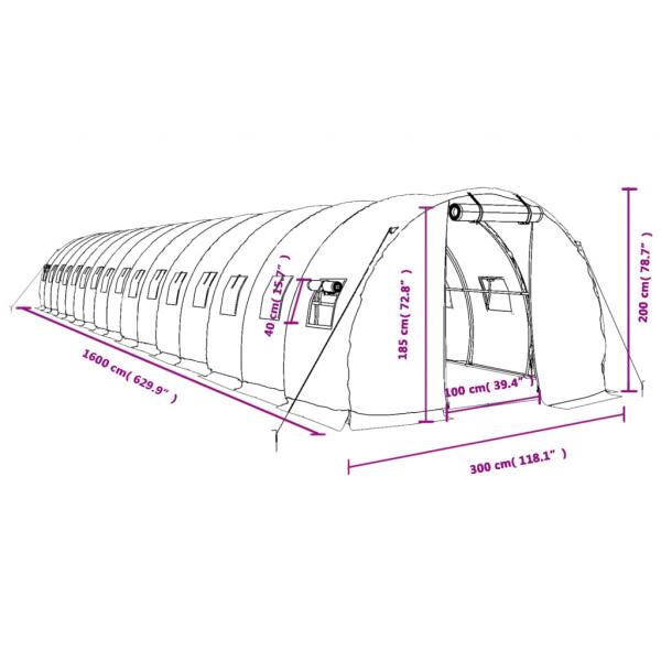 Gewächshaus mit Stahlrahmen Weiß 48 m² 16x3x2 m