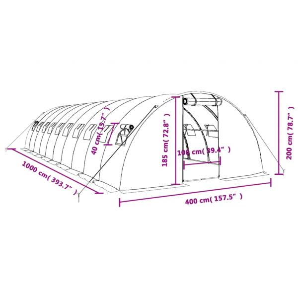 Gewächshaus mit Stahlrahmen Grün 40 m² 10x4x2 m