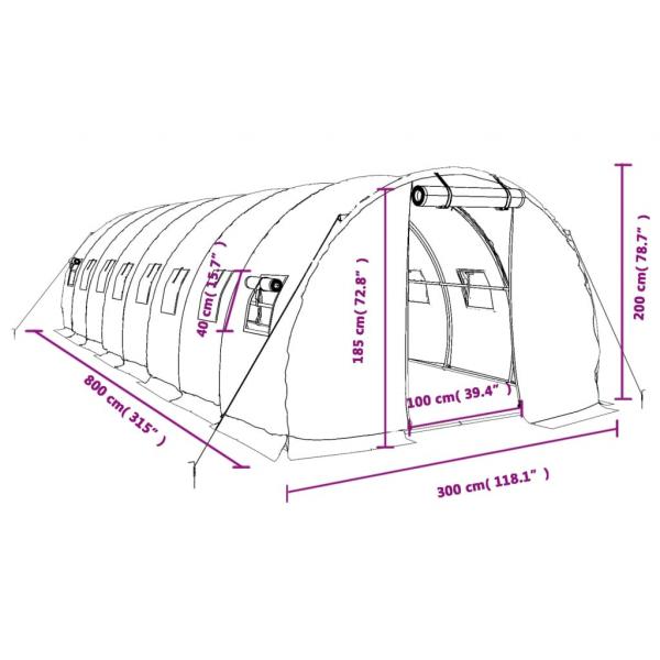 Gewächshaus mit Stahlrahmen Weiß 24 m² 8x3x2 m