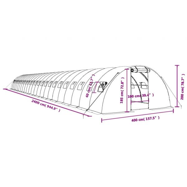 Gewächshaus mit Stahlrahmen Weiß 96 m² 24x4x2 m