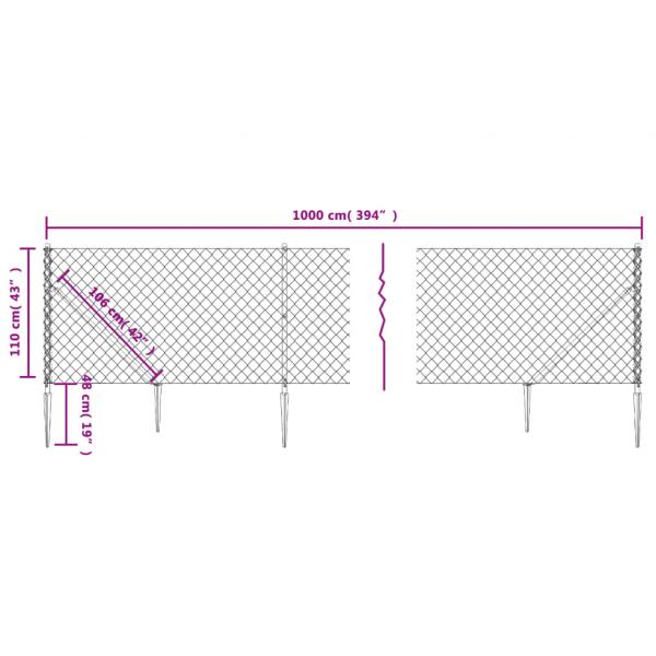 Maschendrahtzaun mit Bodenhülsen Anthrazit 1,1x10 m