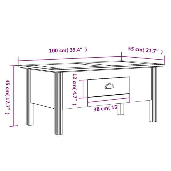 Couchtisch BODO Weiß 100x55x46 cm Massivholz Kiefer