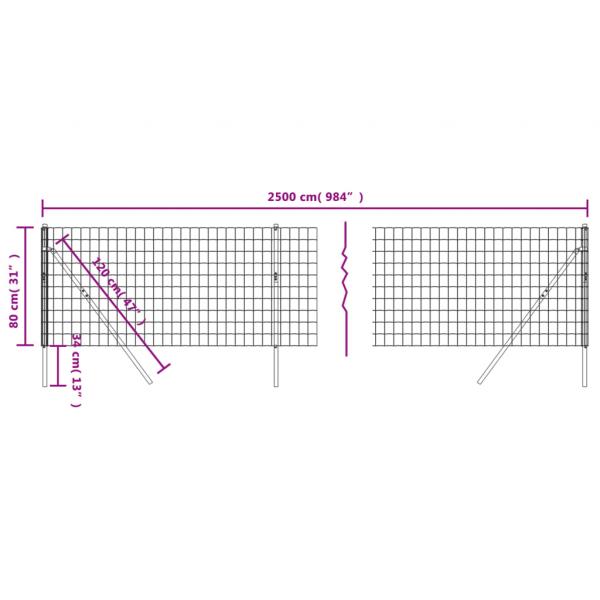 Maschendrahtzaun Grün 0,8x25 m Verzinkter Stahl