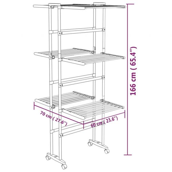 Wäscheständer 3 Etagen mit Rollen Silbern 60x70x129 cm