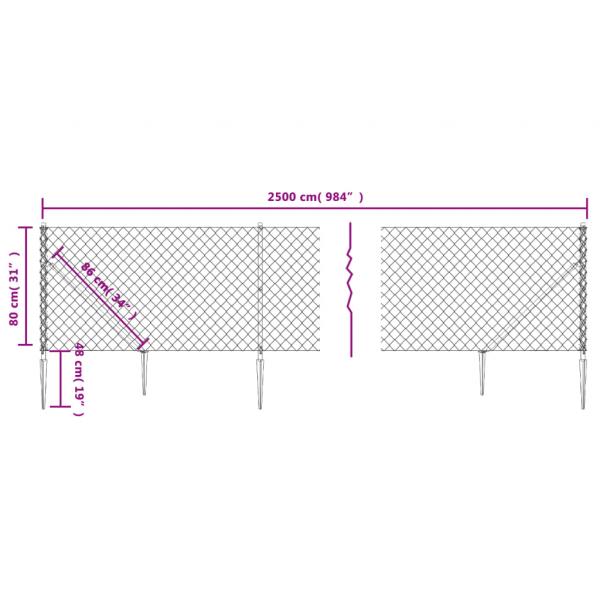 Maschendrahtzaun mit Bodenhülsen Grün 0,8x25 m