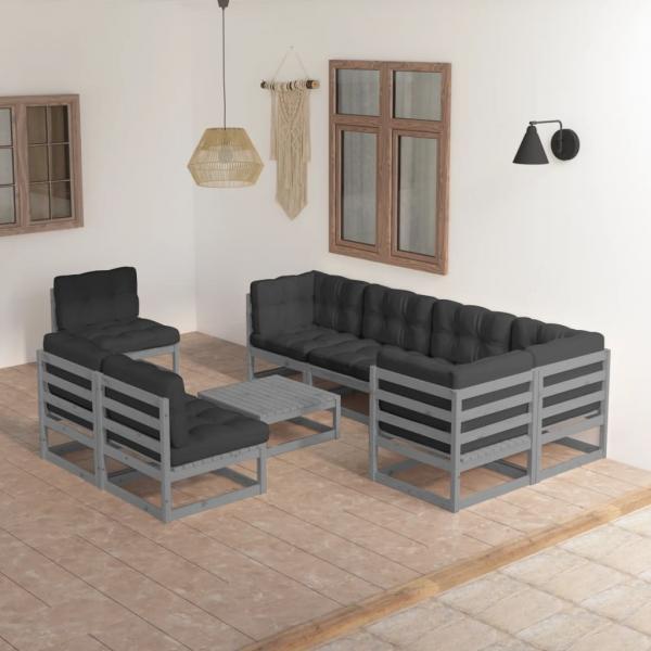 ARDEBO.de - 9-tlg. Garten-Lounge-Set mit Kissen Massivholz Kiefer