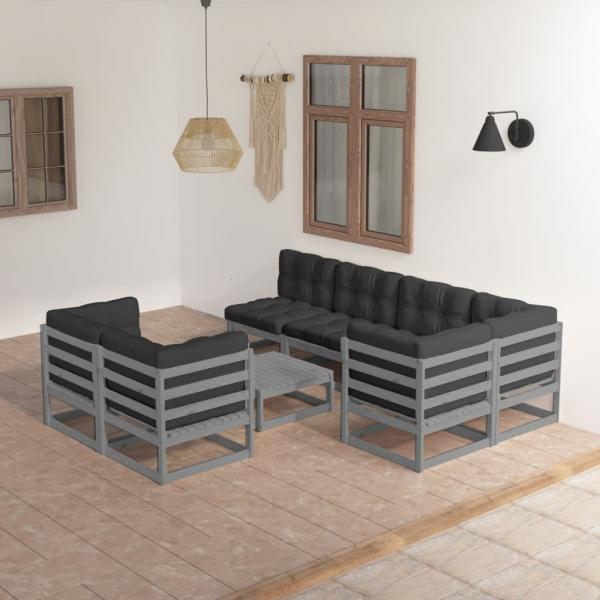 ARDEBO.de - 8-tlg. Garten-Lounge-Set mit Kissen Massivholz Kiefer