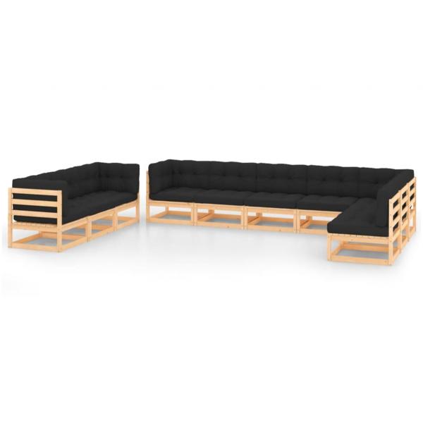 ARDEBO.de - 10-tlg. Garten-Lounge-Set mit Kissen Massivholz Kiefer