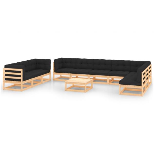 ARDEBO.de - 11-tlg. Garten-Lounge-Set mit Kissen Massivholz Kiefer