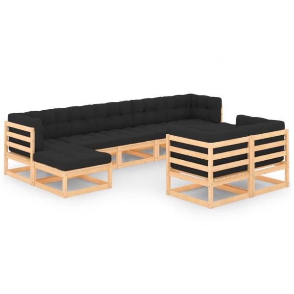 ARDEBO.de - 9-tlg. Garten-Lounge-Set mit Kissen Massivholz Kiefer