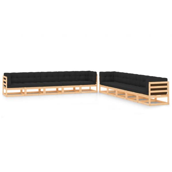 ARDEBO.de - 10-tlg. Garten-Lounge-Set mit Kissen Massivholz Kiefer