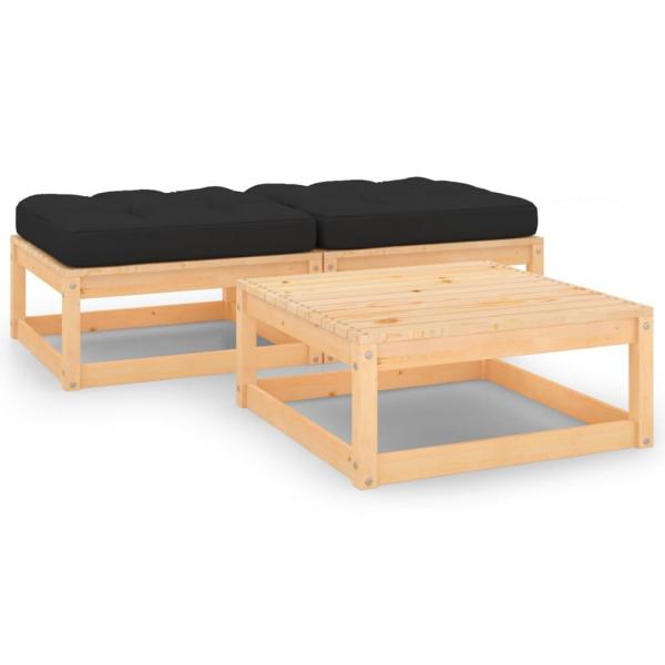 ARDEBO.de - 3-tlg. Garten-Lounge-Set mit Kissen Massivholz Kiefer