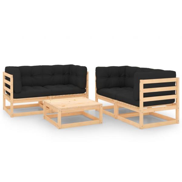 ARDEBO.de - 5-tlg. Garten-Lounge-Set mit Kissen Massivholz Kiefer