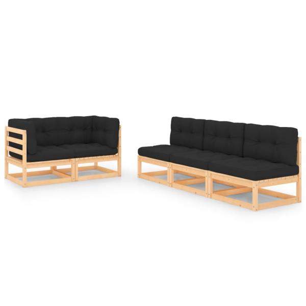 ARDEBO.de - 5-tlg. Garten-Lounge-Set mit Kissen Massivholz Kiefer