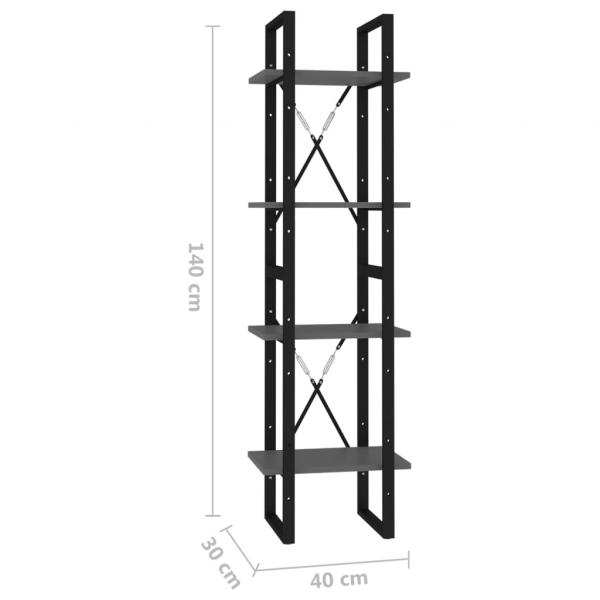 Bücherregal 4 Fächer Grau 40x30x140 cm Holzwerkstoff