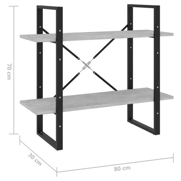 Bücherregal 2 Fächer Betongrau 80x30x70 cm Holzwerkstoff