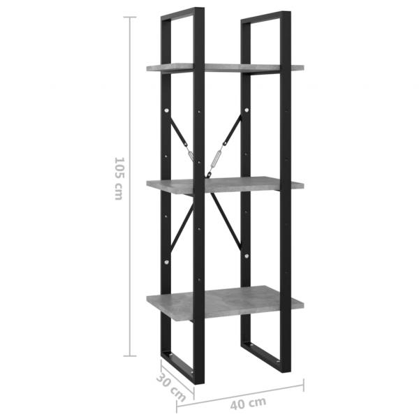 Bücherregal 3 Fächer Betongrau 40x30x105 cm Holzwerkstoff