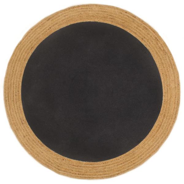 ARDEBO.de - Teppich Geflochten Schwarz & Natur 90 cm Jute & Baumwolle Rund