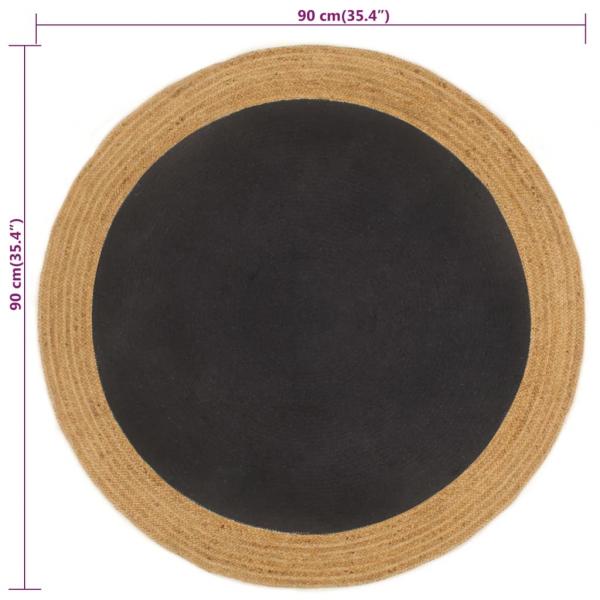 Teppich Geflochten Schwarz & Natur 90 cm Jute & Baumwolle Rund