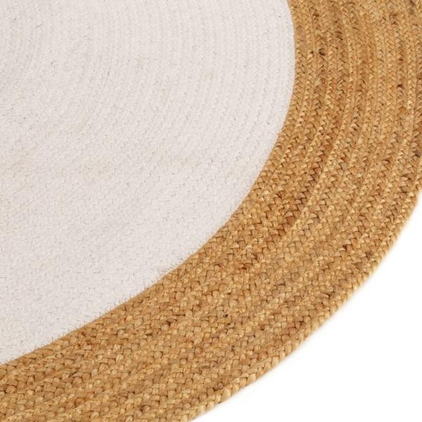 Teppich Geflochten Weiß & Natur 90 cm Jute & Baumwolle Rund