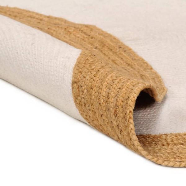 Teppich Geflochten Weiß & Natur 90 cm Jute & Baumwolle Rund