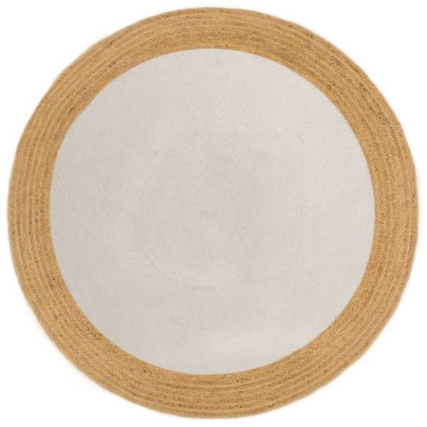 ARDEBO.de - Teppich Geflochten Weiß & Natur 120 cm Jute & Baumwolle Rund