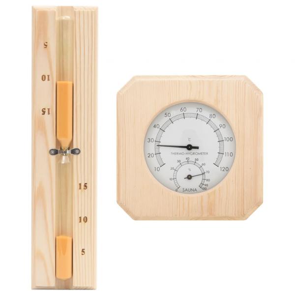 ARDEBO.de - 2-in-1 Sauna-Hygrothermograph und Sanduhr Set Massivholz Kiefer