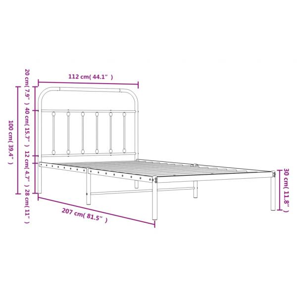 Bettgestell mit Kopfteil Metall Weiß 107x203 cm