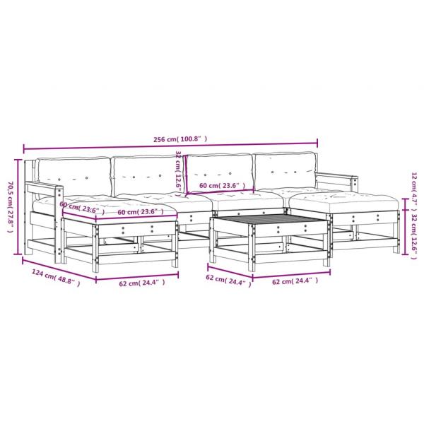 7-tlg. Garten-Lounge-Set mit Kissen Massivholz