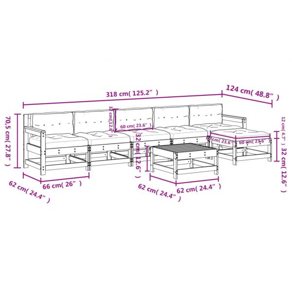 7-tlg. Garten-Lounge-Set mit Kissen Massivholz