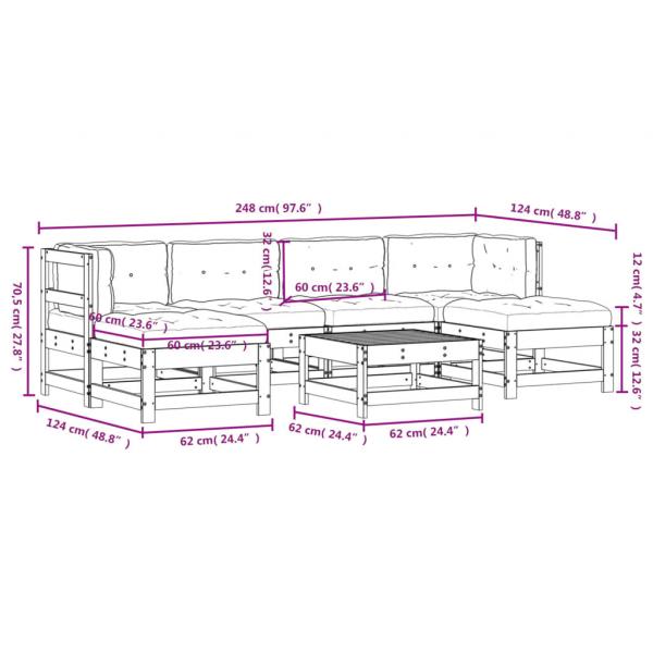 7-tlg. Garten-Lounge-Set mit Kissen Grau Massivholz