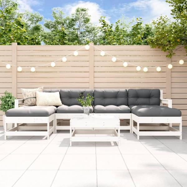 ARDEBO.de - 7-tlg. Garten-Lounge-Set mit Kissen Weiß Massivholz