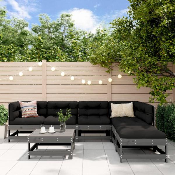 ARDEBO.de - 7-tlg. Garten-Lounge-Set mit Kissen Grau Massivholz