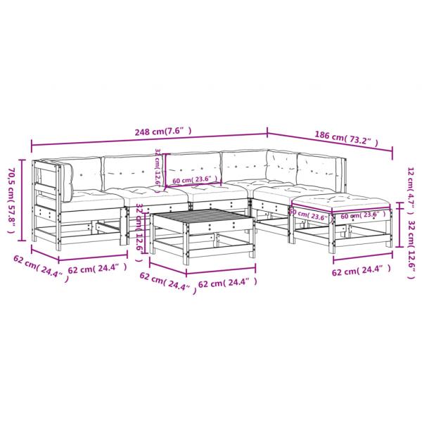 7-tlg. Garten-Lounge-Set mit Kissen Grau Massivholz