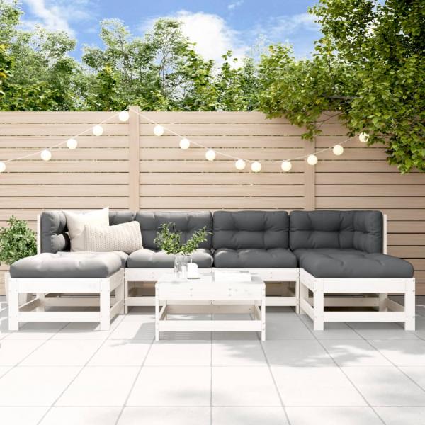 ARDEBO.de - 7-tlg. Garten-Lounge-Set mit Kissen Weiß Massivholz