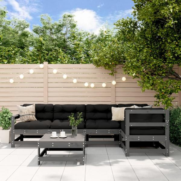 ARDEBO.de - 6-tlg. Garten-Lounge-Set mit Kissen Grau Massivholz