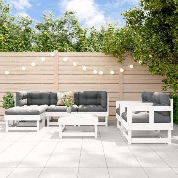 ARDEBO.de - 7-tlg. Garten-Lounge-Set mit Kissen Weiß Massivholz