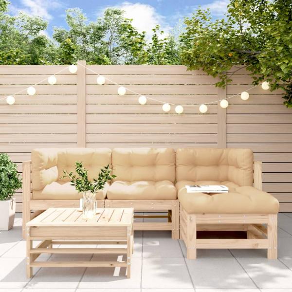 ARDEBO.de - 5-tlg. Garten-Lounge-Set mit Kissen Massivholz