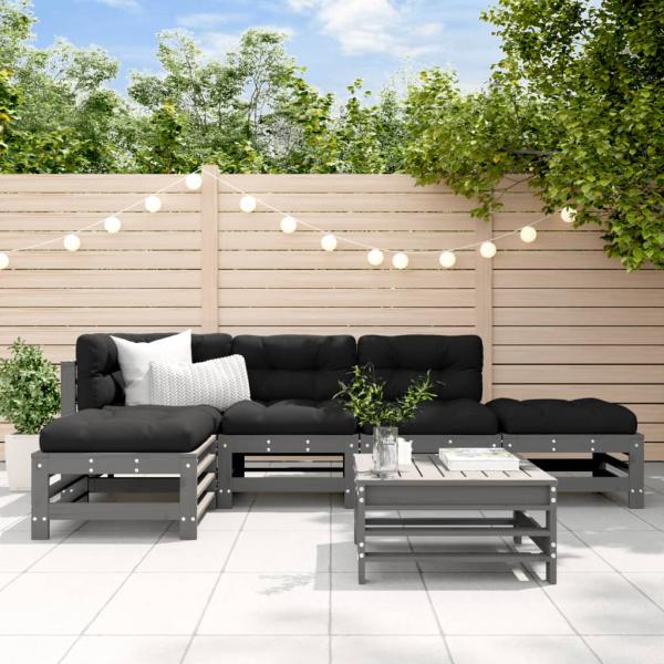 ARDEBO.de - 6-tlg. Garten-Lounge-Set mit Kissen Grau Massivholz