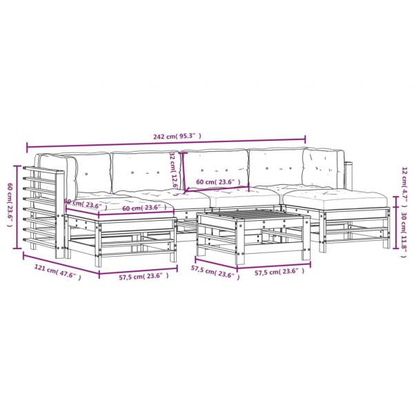 7-tlg. Garten-Lounge-Set mit Kissen Honigbraun Massivholz