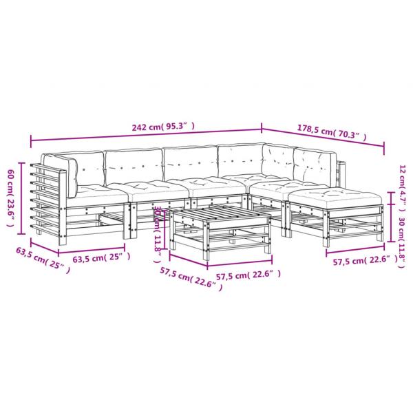 7-tlg. Garten-Lounge-Set mit Kissen Massivholz