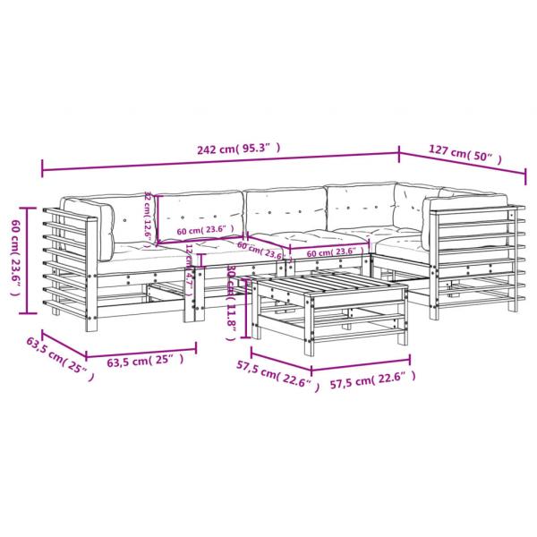 6-tlg. Garten-Lounge-Set mit Kissen Massivholz