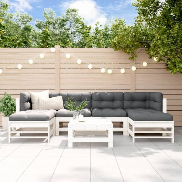 ARDEBO.de - 7-tlg. Garten-Lounge-Set mit Kissen Weiß Massivholz